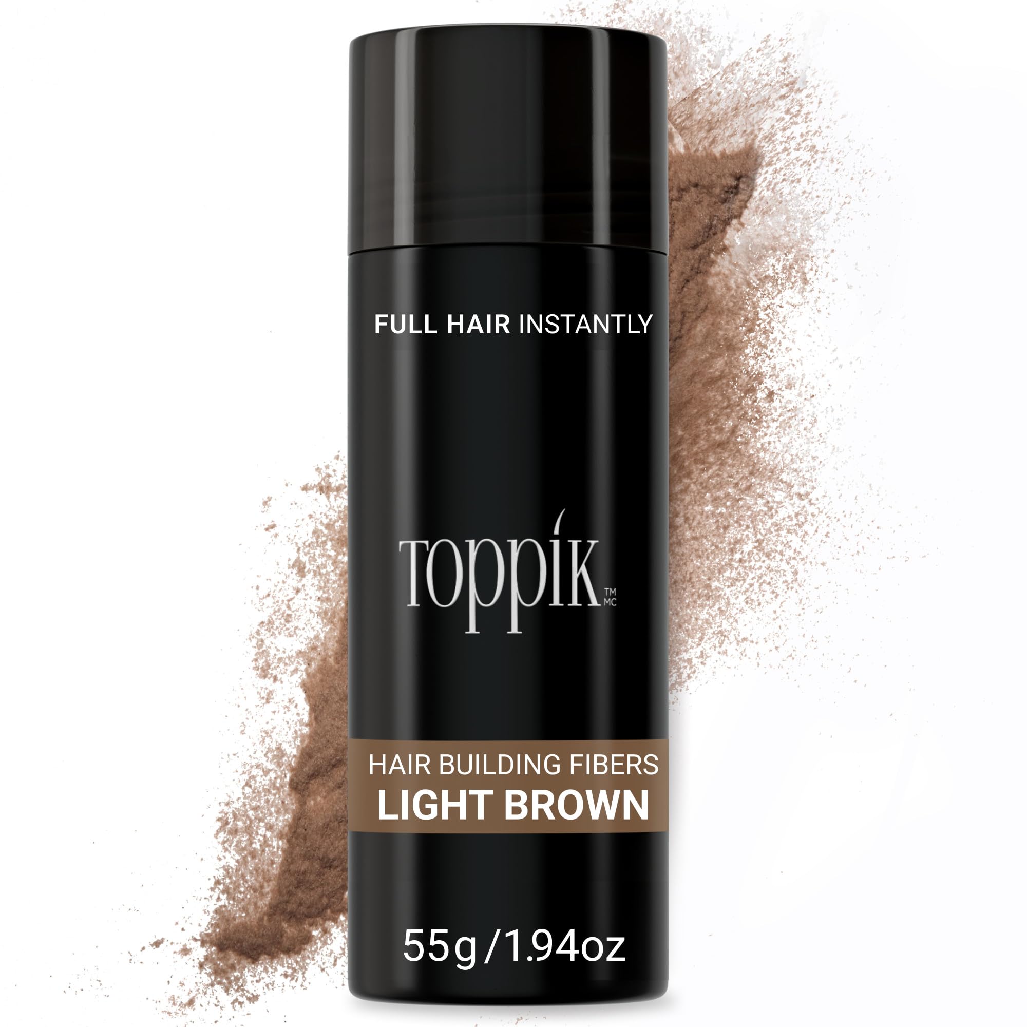 Toppik Haarfasern zur Haarverdichtung, Ansatzpuder und Streuhaar für Haarausfall und sofort volleres Haar, kaschiert lichte Stellen, natürlicher Look, einfach anzuwenden, Hellbraun, 55g