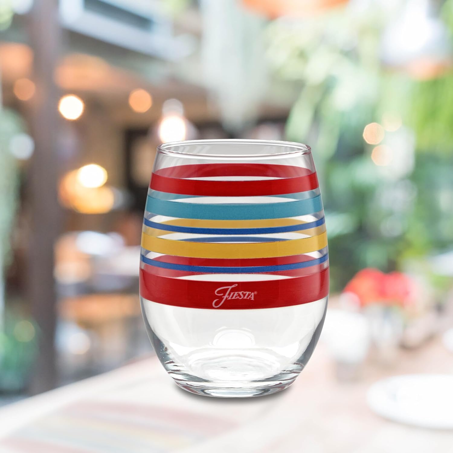 Culver Officially Licensed Fiesta Stripes 15-Ounce Stemless Wine Glass (Set of 4) (Vibrant Collection)