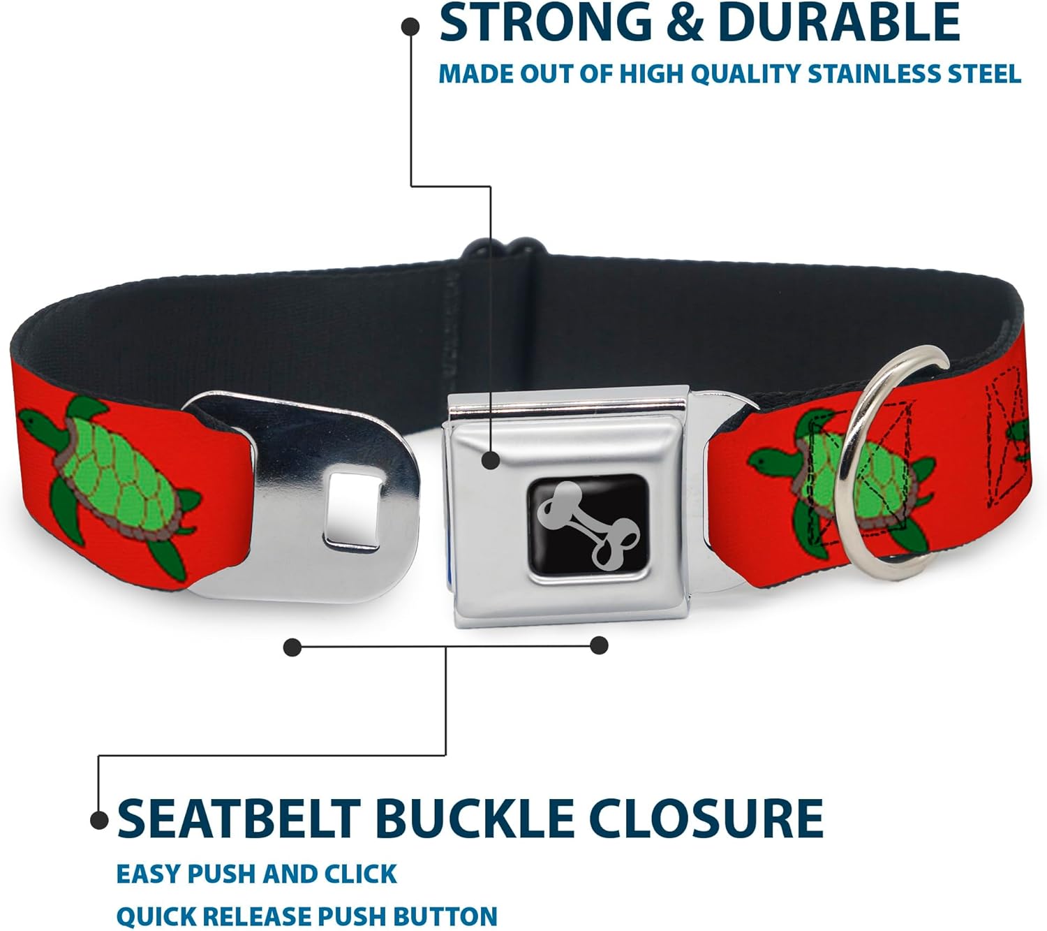 Buckle-Down Seatbelt Buckle Dog Collar - Sea Turtles Red/Green - 1.5" Wide - Fits 18-32" Neck - Large