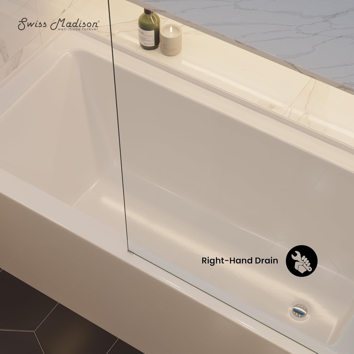 Voltaire 60" x 32" Right-Hand Drain Alcove Bathtub with Apron - Image 4