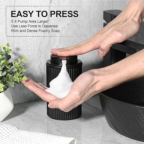 Miniatura 3 de Dispensador de jabón espumoso negro mate, dispensador de jabón de manos de espuma de vidrio acanalado para baño, botella de espuma recargable de 11