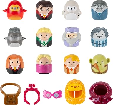 Squish-a-longs SQAL0108 - Harry Potter 12 pack, wave 1, style 1, 12 x 2.5 cm mini quish 4 x accessories, 1 x ring and 1 x collector's guide – collection, exchange and game