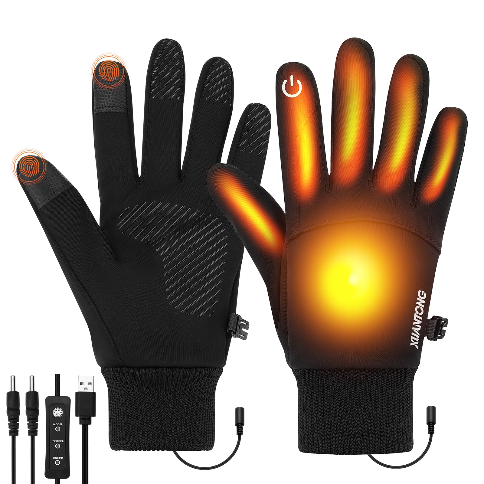 Guanti Riscaldati per Donna, USB Guanti Elettrici Riscaldati Touchscreen Antiscivolo Guanti Invernali Scaldamani con 3 livelli di Calore, Fodera Termica, Polsino Elastico per Correre Camminare Guidare