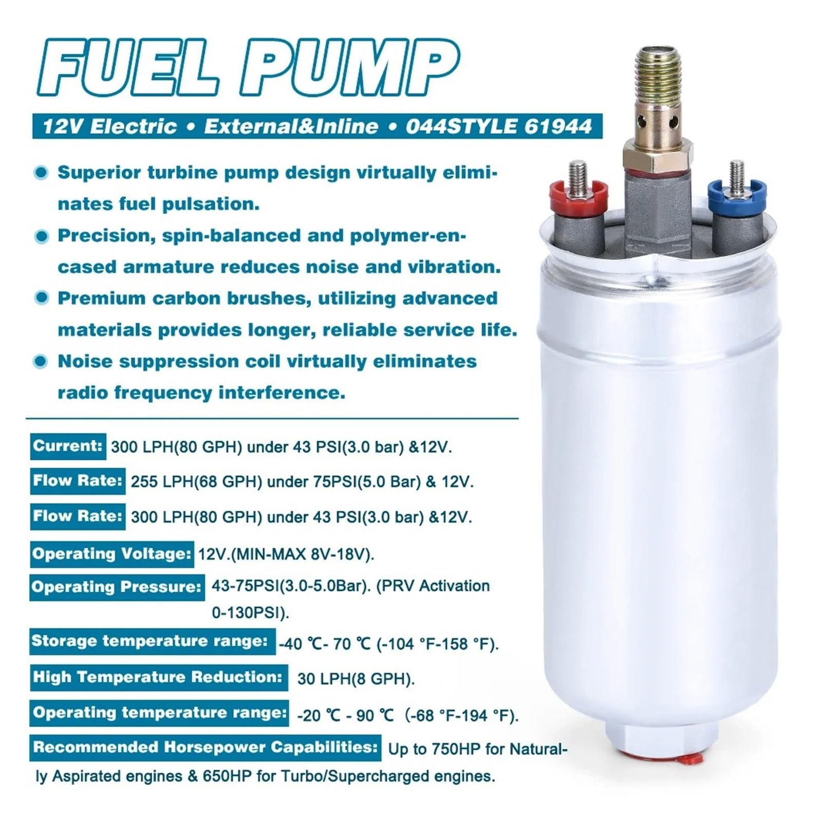 Kraftstoffpumpe Elektrisch Externe Kraftstoffpumpe 044 OEM: 0580 254 044 Poulor 300 Lph Im Lieferumfang Enthalten FPB044