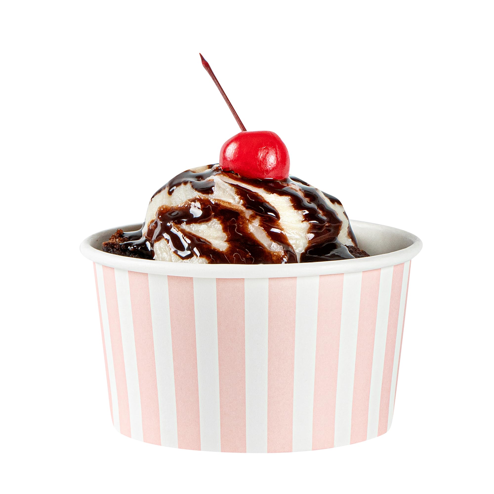 Restaurantware Coppetta - Vasos de postre de 8 onzas, 50 vasos desechables para helado, tapas se venden por separado, cuencos de papel FroYo resistentes, color rosa y blanco, para alimentos fríos y