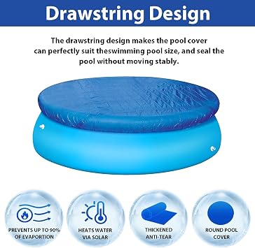 10ft Round Pool Cover, Swimming Pool Cover Easy Set Dustproof Pool Protector for Inflatable Pools & Above Ground Pools (305cm/10ft)