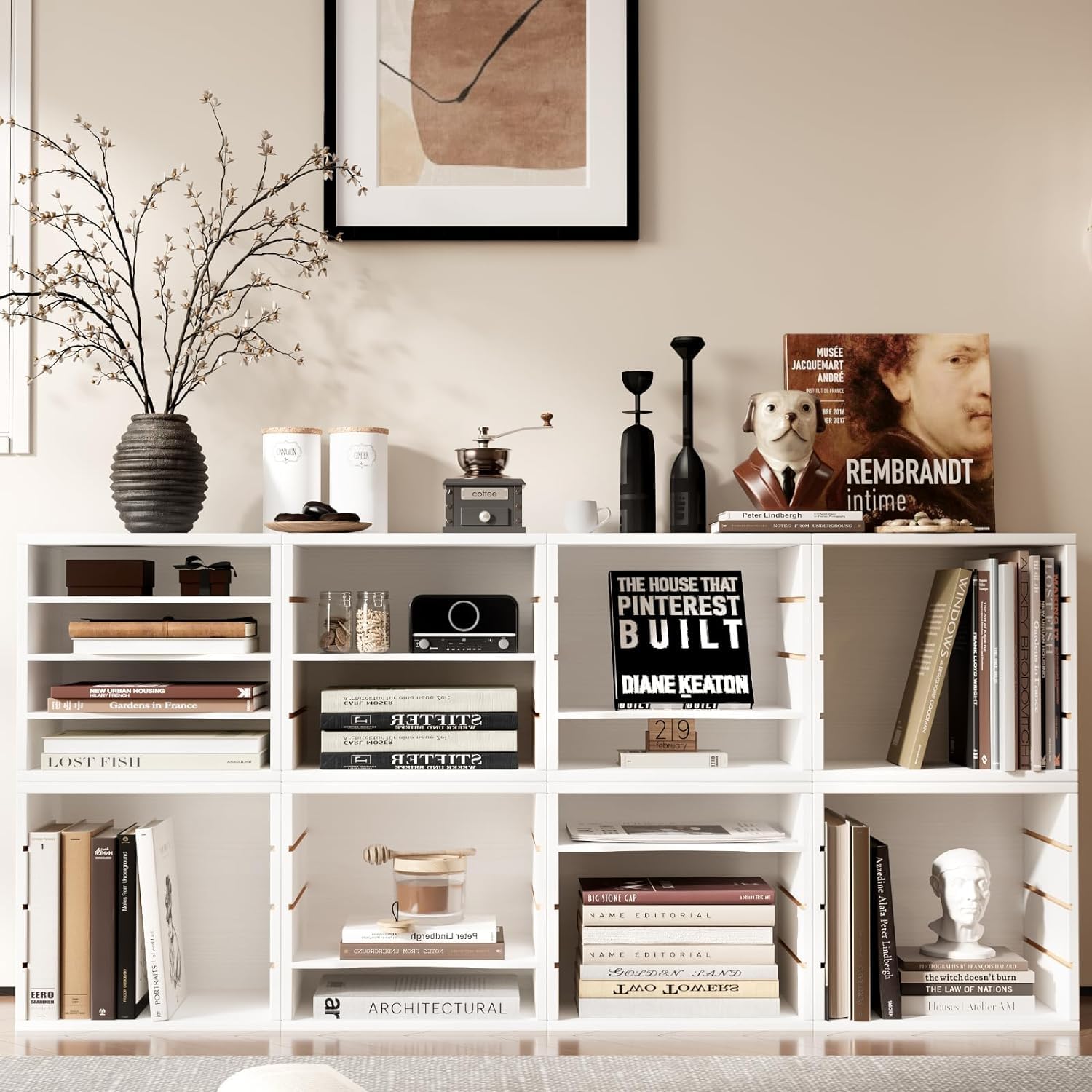 4 Fächer Aktenablage, Schreibtisch Ordner Organizer Holz, Stapelbar Dokumentenablage für Büro, A4 Aktenhalter, Multifunktionaler Briefablage für Papier, Magazin, Bürobedarf, Weiß