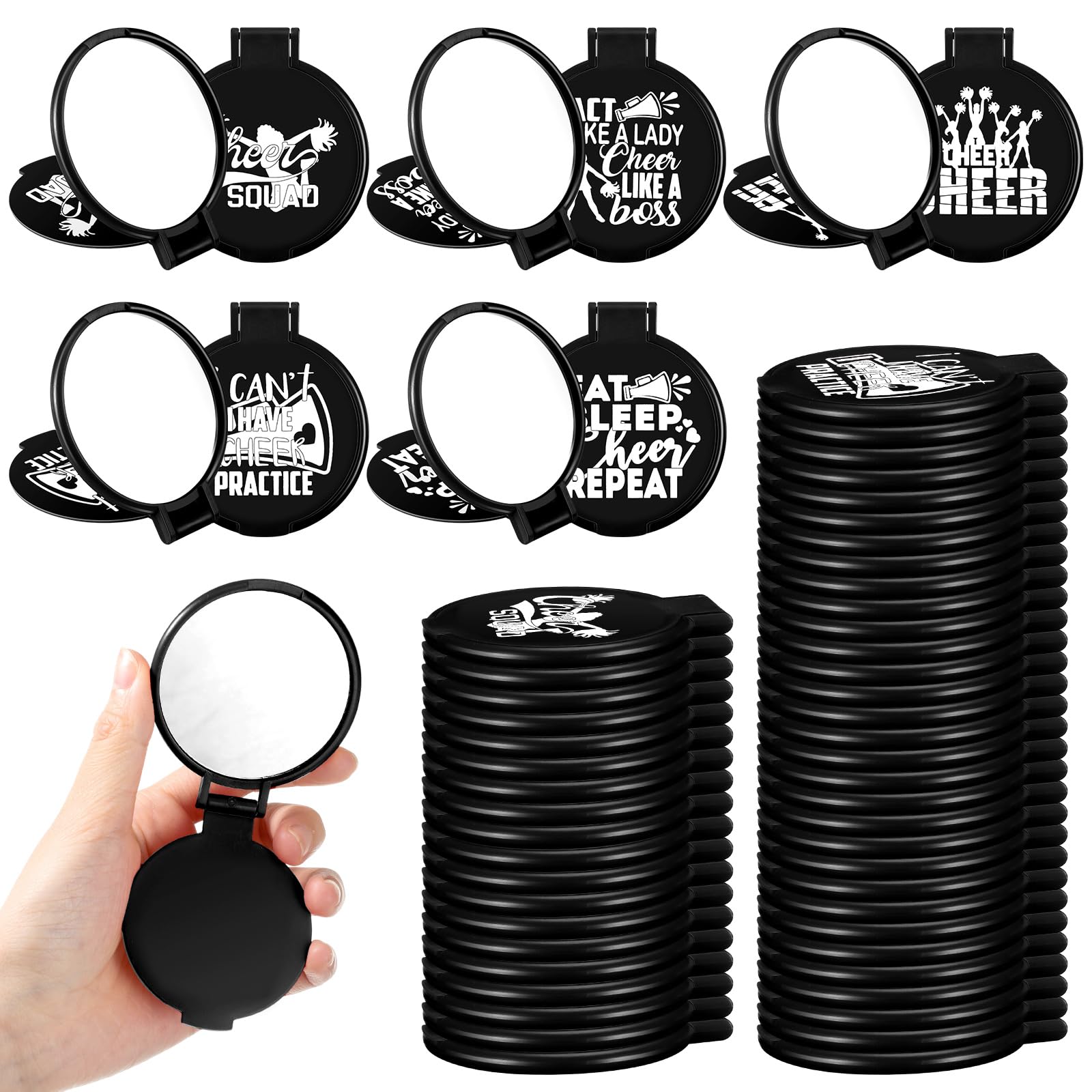 Zhehao 50 Pcs Cheerleader Mirror Gifts Compact Mirror Bulk Folding Pocket Purse Mirror Inspirational Cheer Gifts Travel Portable Mini Makeup Mirror