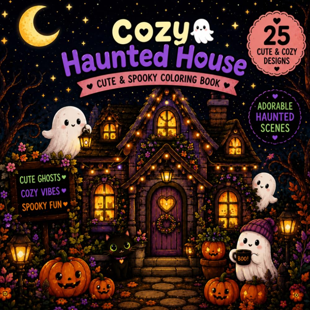 Cozy Haunted House Coloring Book: Cute & Spooky Halloween Coloring Book for Adults and Teens