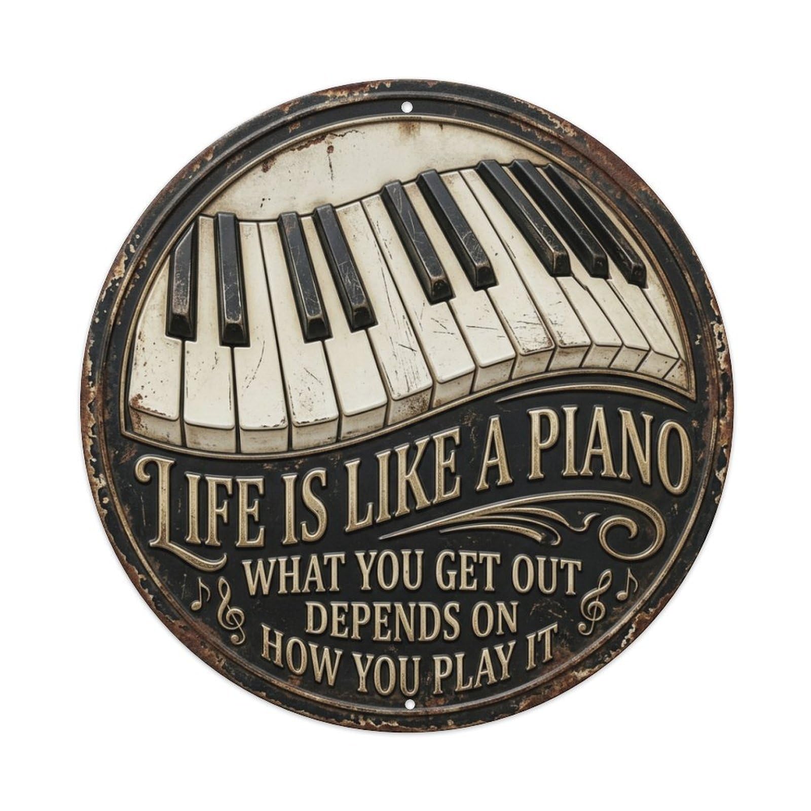 Piano Keys Ivory Music Vintage Metal Tin Sign Plaque Wall Decor for Cafe, Club Bar, Office, Garden Metal Poster 8x8Inch