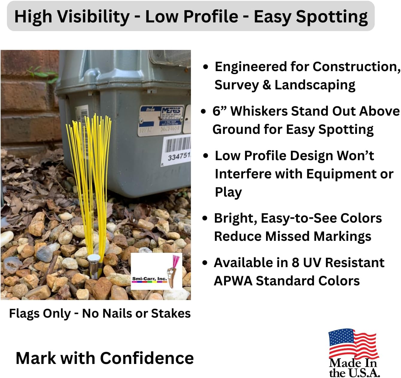 Stake Chaser® Survey Markers – 6" Yellow Marking Flags (Whiskers), 1000 Pack – High Visibility Ground Markers for Utility Marking, Construction & Landscaping