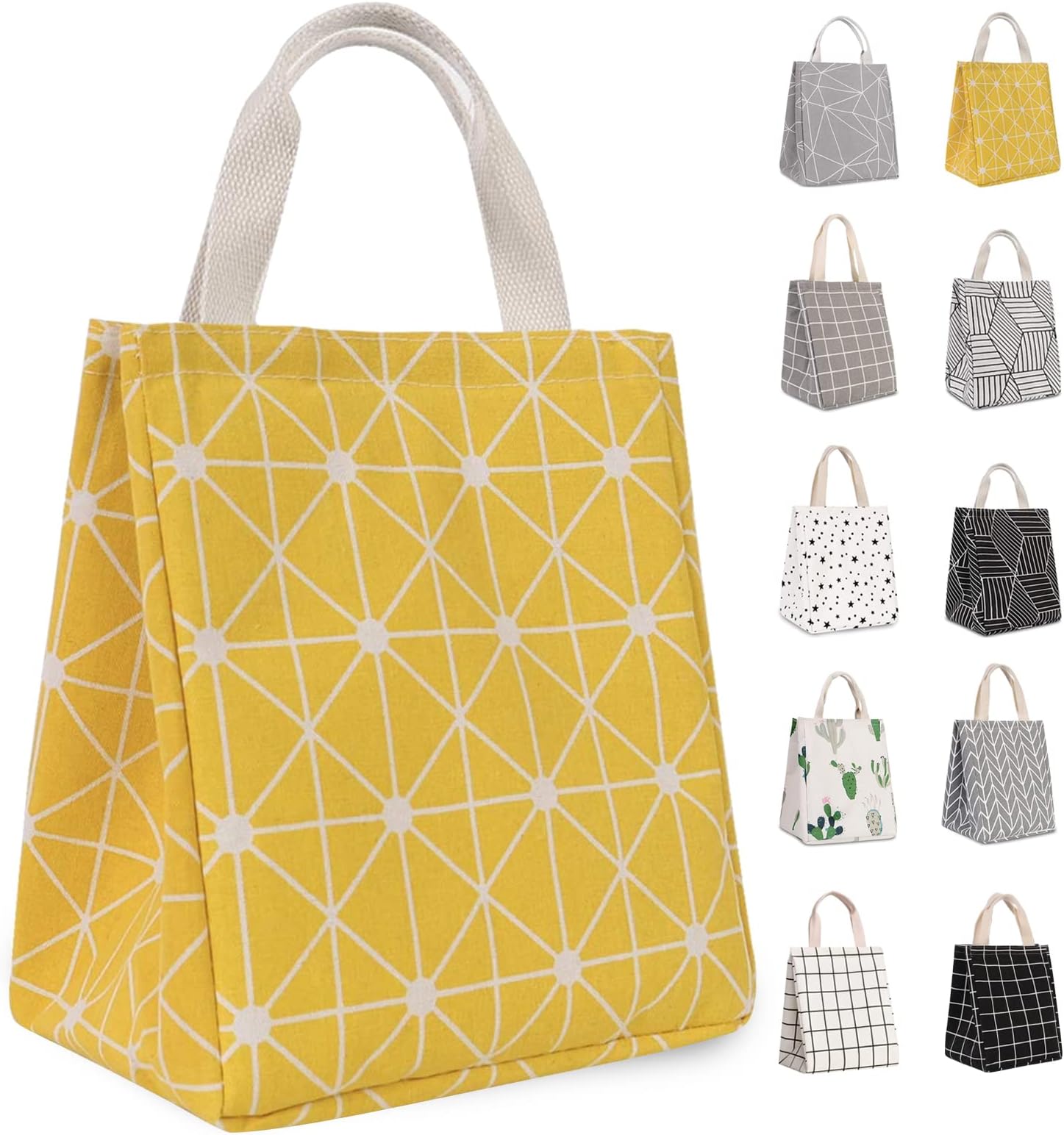 HOMESPON Reusable Lunch Bag Insulated Lunch Box Canvas Fabric with Aluminum Foil, Lunch Tote Handbag for Women,Men,Office