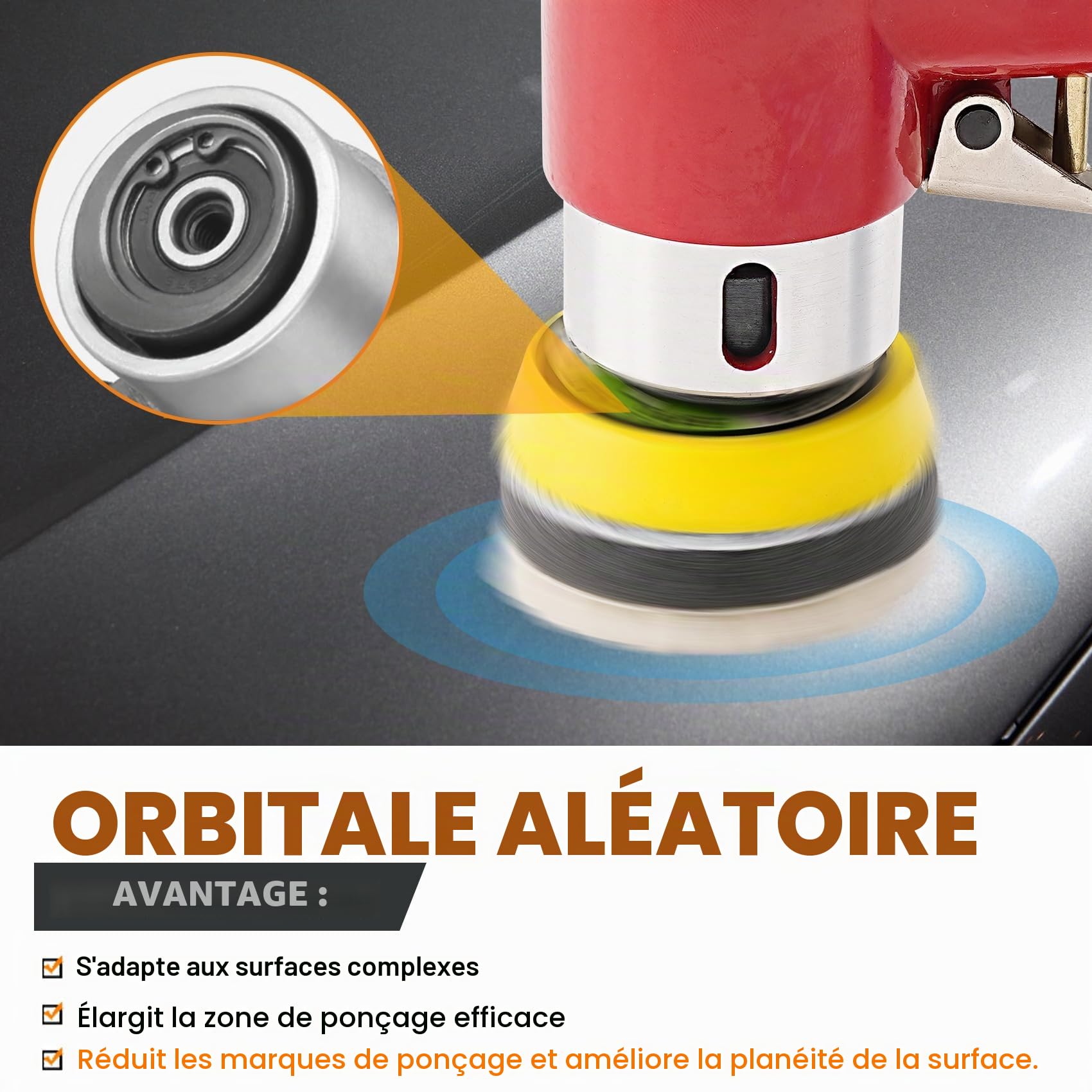 SI FANG Mini Ponceuse Excentrique Pneumatique à Air Comprimé 48Pcs avec Disques 25mm/50mm/75mm, Ponceuse Orbitale, Polisseuse Carrosserie Complète avec Accessoires
