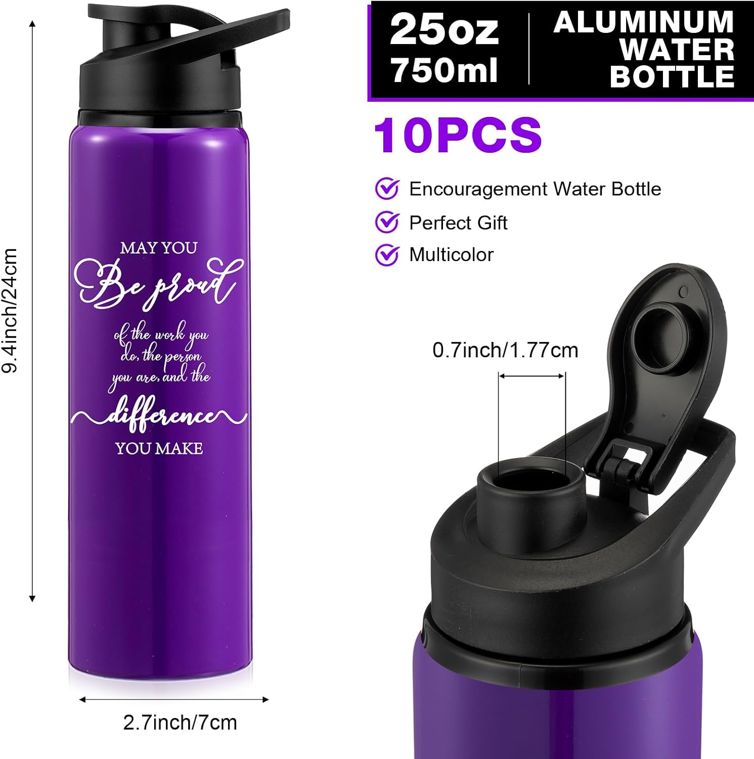 Roshtia 10 Pcs Aluminum Water Bottles Thank You Gifts Teacher Appreciation Gifts Bulk Water Bottles with Lids May You Be Proud of Reusable Leakproof for School Mother Employee Coworker(25 oz)