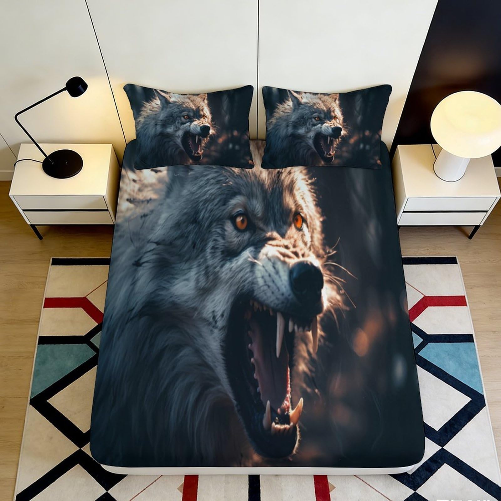 Jqzkxnhpbr Style-4 3D Printed Wolf Howling Fitted Sheet Microfiber Soft Breathable Night Forest Bed Cover For Bedroom Dorm Decor 90X200x25cm