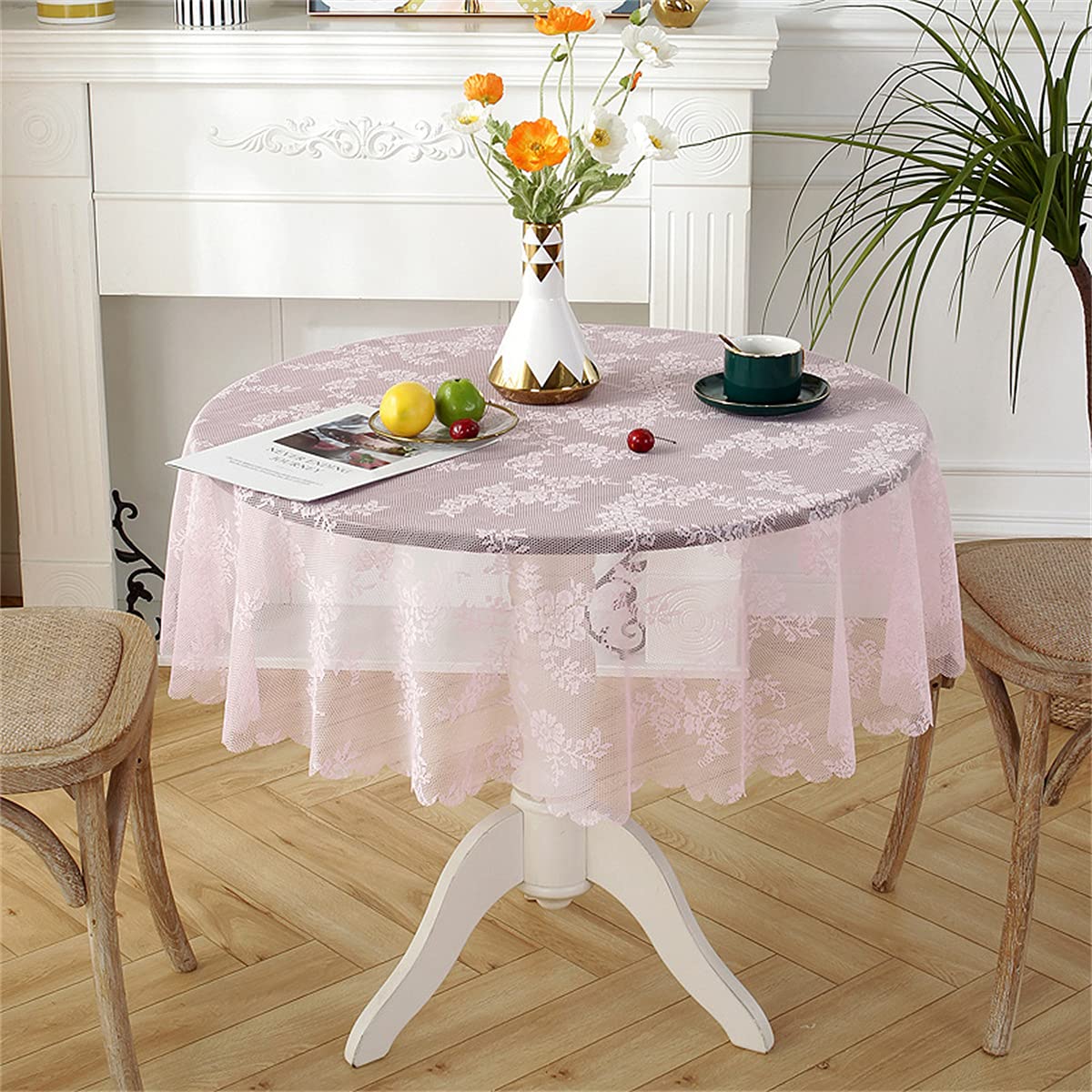 Runde rosa Spitze Tischdecke Vintage Classic Lace Lightweight Tischdecke Tischdekoration 150cm Rund