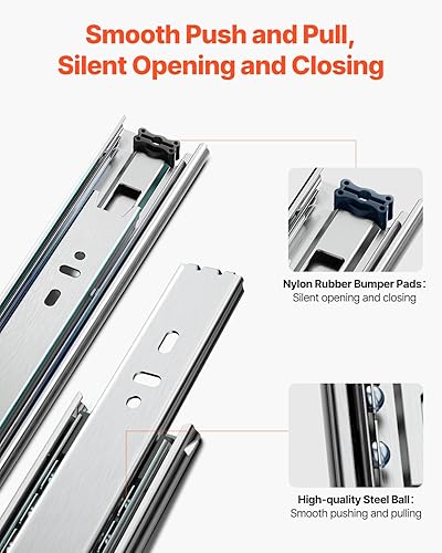 Miniatura 47 de VEVOR 6 pares de rieles de montaje lateral resistentes de 20 pulgadas, de 14, 16, 18, 20, 22, 24 pulgadas, rodamientos de bolas, extensión completa