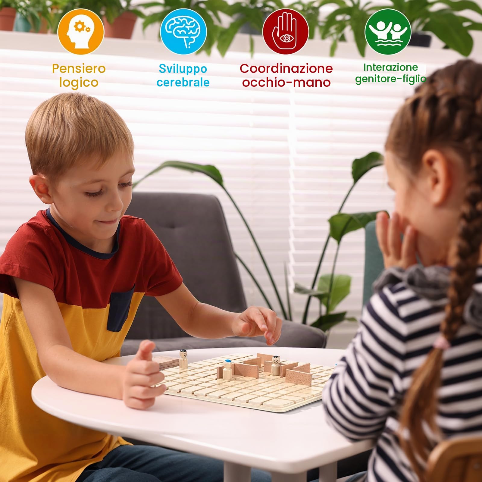 Gioco di Strategia in Legno Per 2-4 Giocatori Scacchi In Legno per la Famiglia Sviluppa l'Intelligenza Scacchi Gioco Educativo per Sviluppo Logico e Legame Genitori-Figli