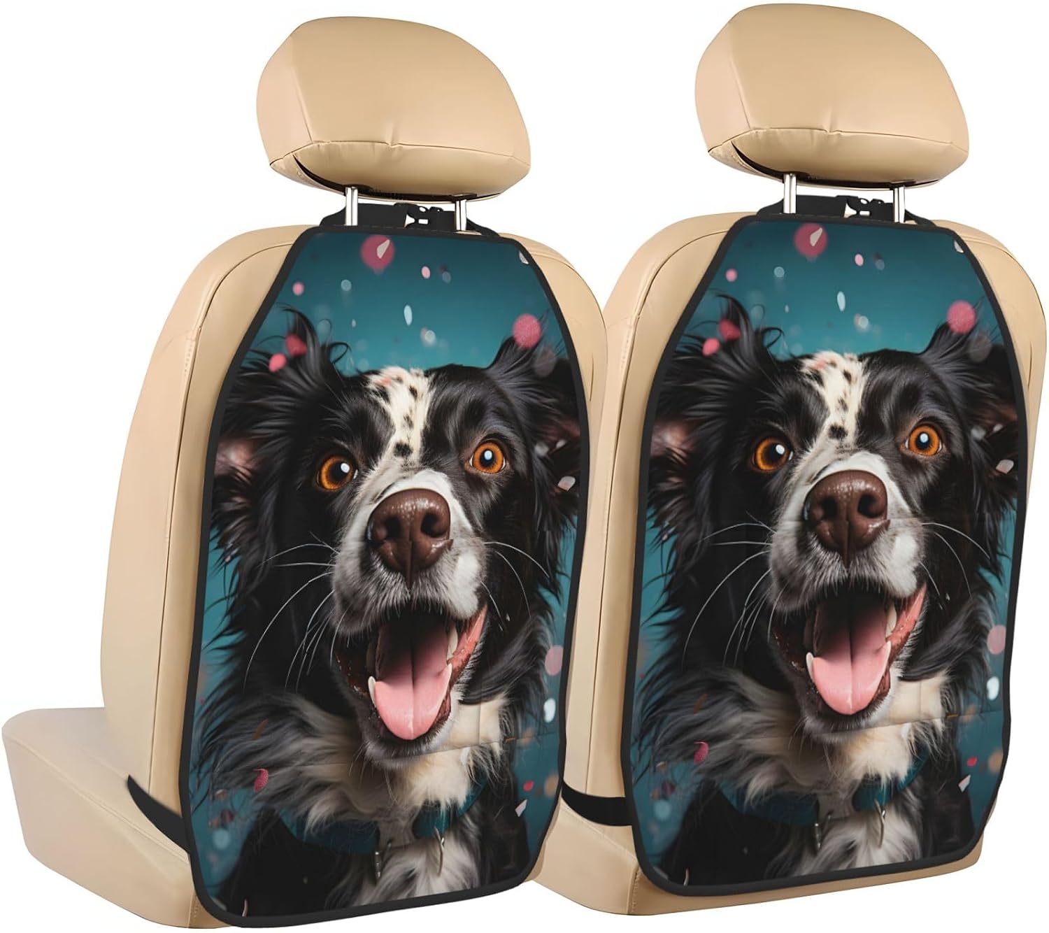 Car Seat Back Kick Protector 2 Pack 18.5x26.4 Inch, Dog Happy Anti-Kick Pad, Waterproof Oxford Fabric Large Rear Seat Cover for Kids Pets Fits SUV Jeep Truck Sedan