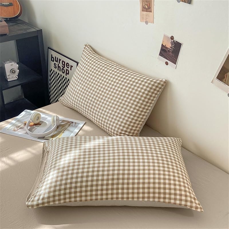 Nayoroom Gingham Duvet Cover Set Queen Brown Tan Plaid Checkered Bedding image 5