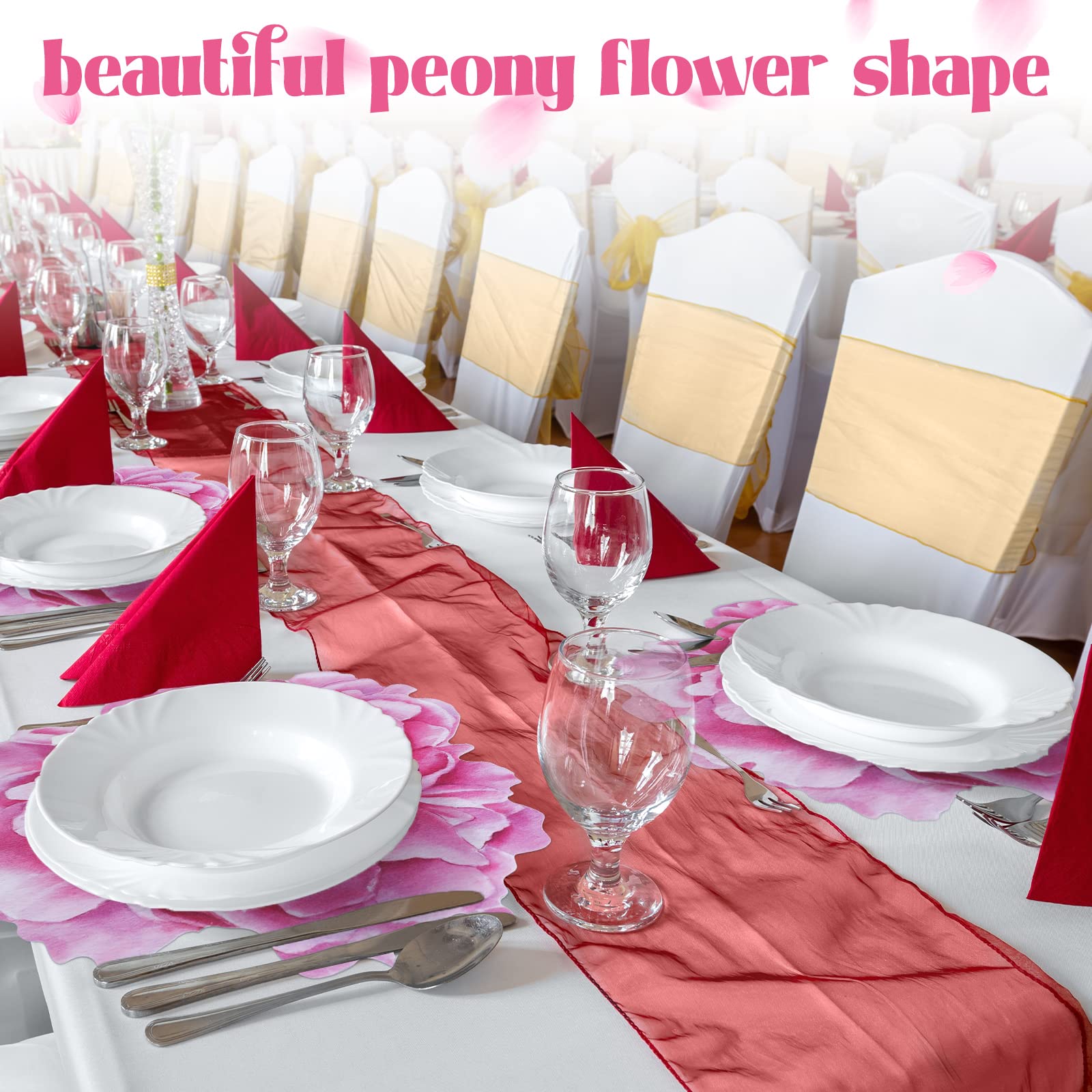 Set of 100 Peony Placemat Pink Floral Place Mats Spring Paper Placemats Disposable for Dining Table Parties Wedding Kitchen Decor Bridal Shower - Image 4