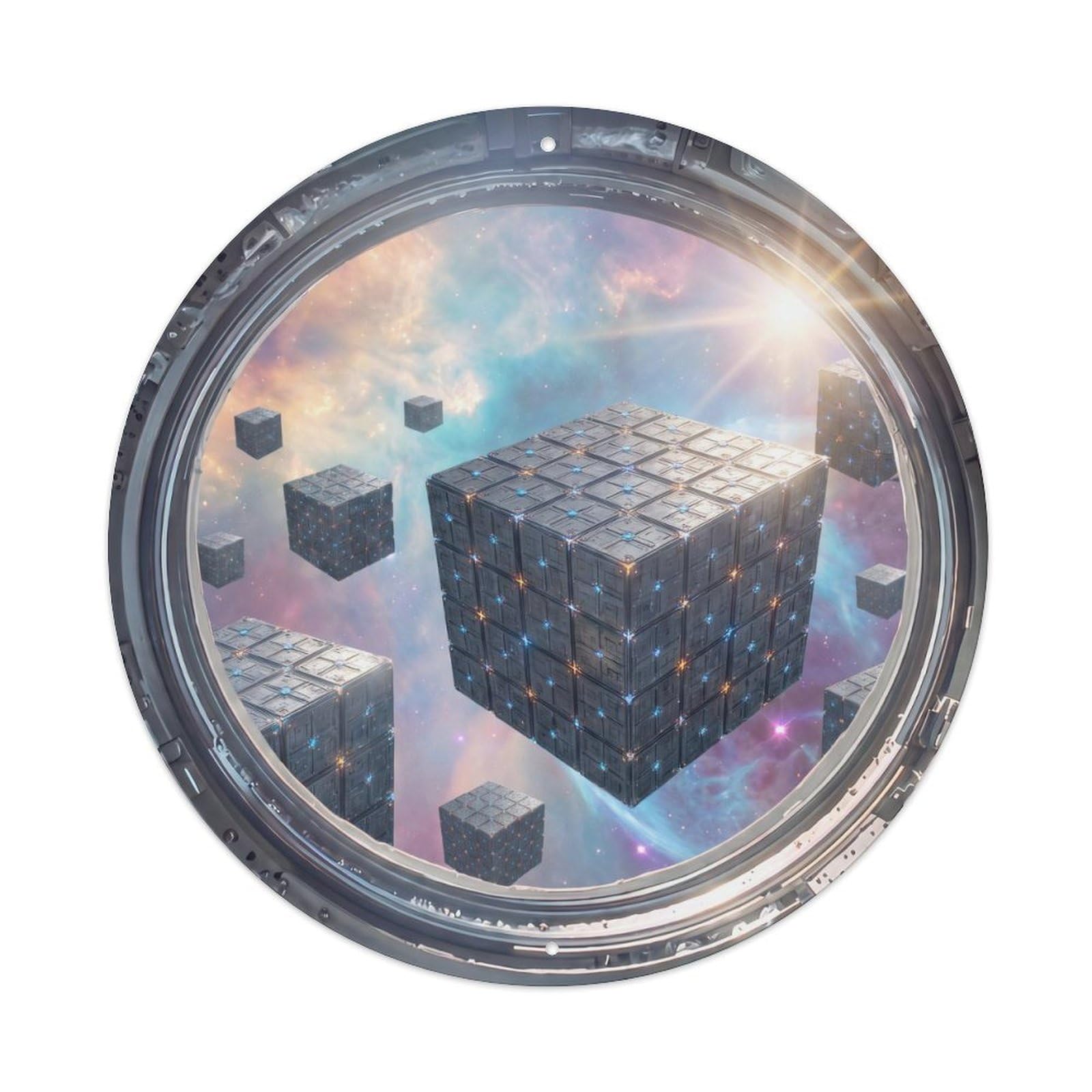 Metal Tin Sign Cube Craft from Space Station Porthole