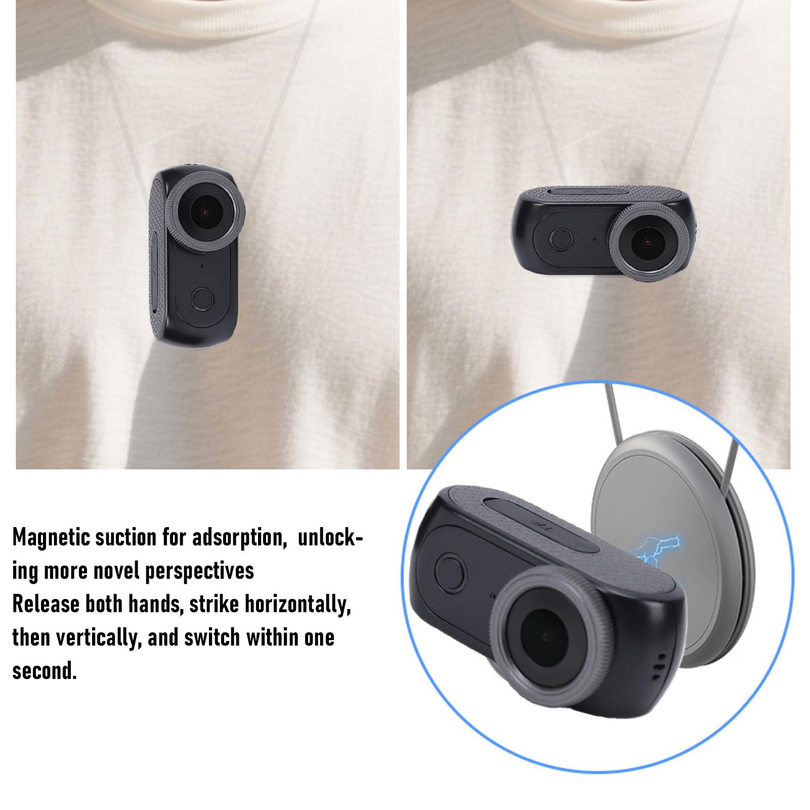 Sxhlseller Action Camera 4K con Schermo Ribaltabile, Fotocamera POV Magnetica Indossabile con Registrazione Audio Video, Fotocamera Wireless per il Pollice, Sportiva a Doppia (BLACK)
