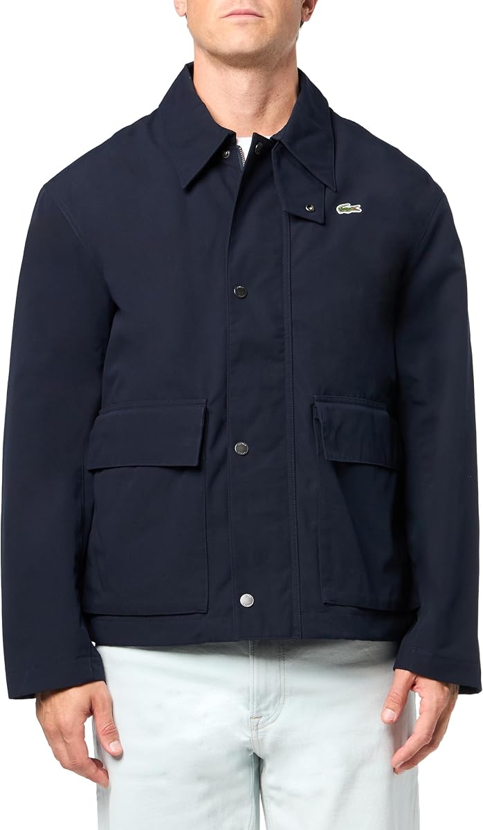 Lacoste Parka corta ligera para hombre con bolsillos