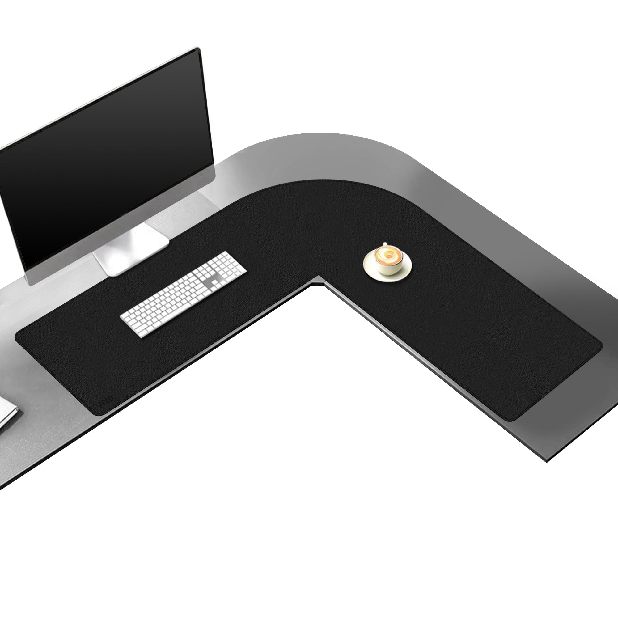Vyaaa Tapis de bureau d'angle, (100 cm + 100 cm) x 33 cm Tapis de bureau en cuir PU en forme de L, Tapis de bureau d'angle réversible en forme de L, Tapis de souris de jeu XL pour ordinateur, jeux