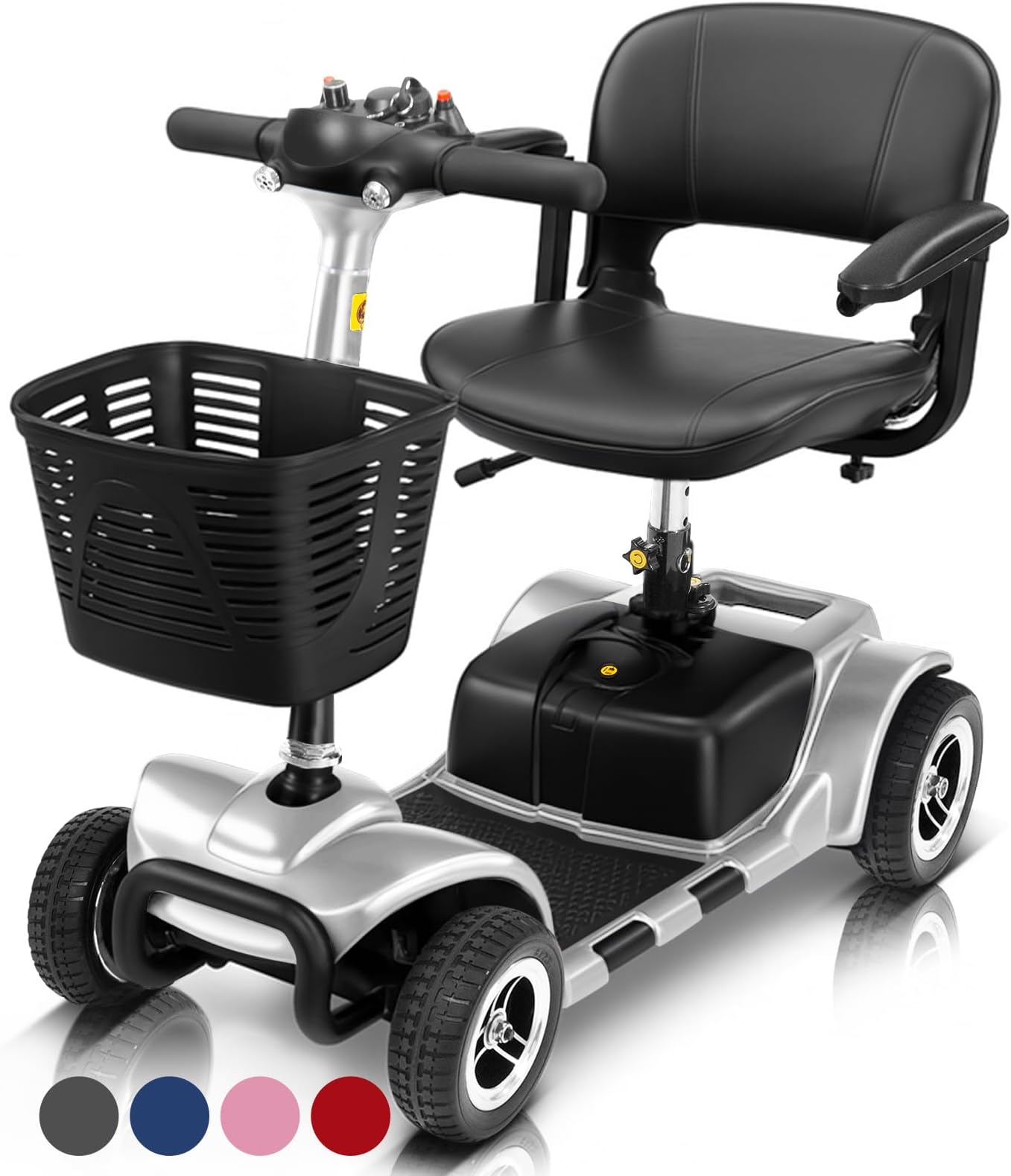 Vive 4 Wheel Mobility Scooter - Electric Powered Wheelchair Device - Compact Heavy Duty Mobile for Travel, Adults, Elderly - Long Range Power Extended Battery with Charger & Basket