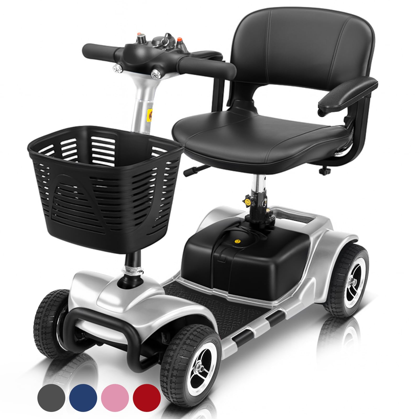 ViveVive 4 Wheel Mobility Scooter - Electric Powered Wheelchair Device - Compact Heavy Duty Mobile for Travel, Adults, Elderly - Long Range Power Extended Battery with Charger & Basket
