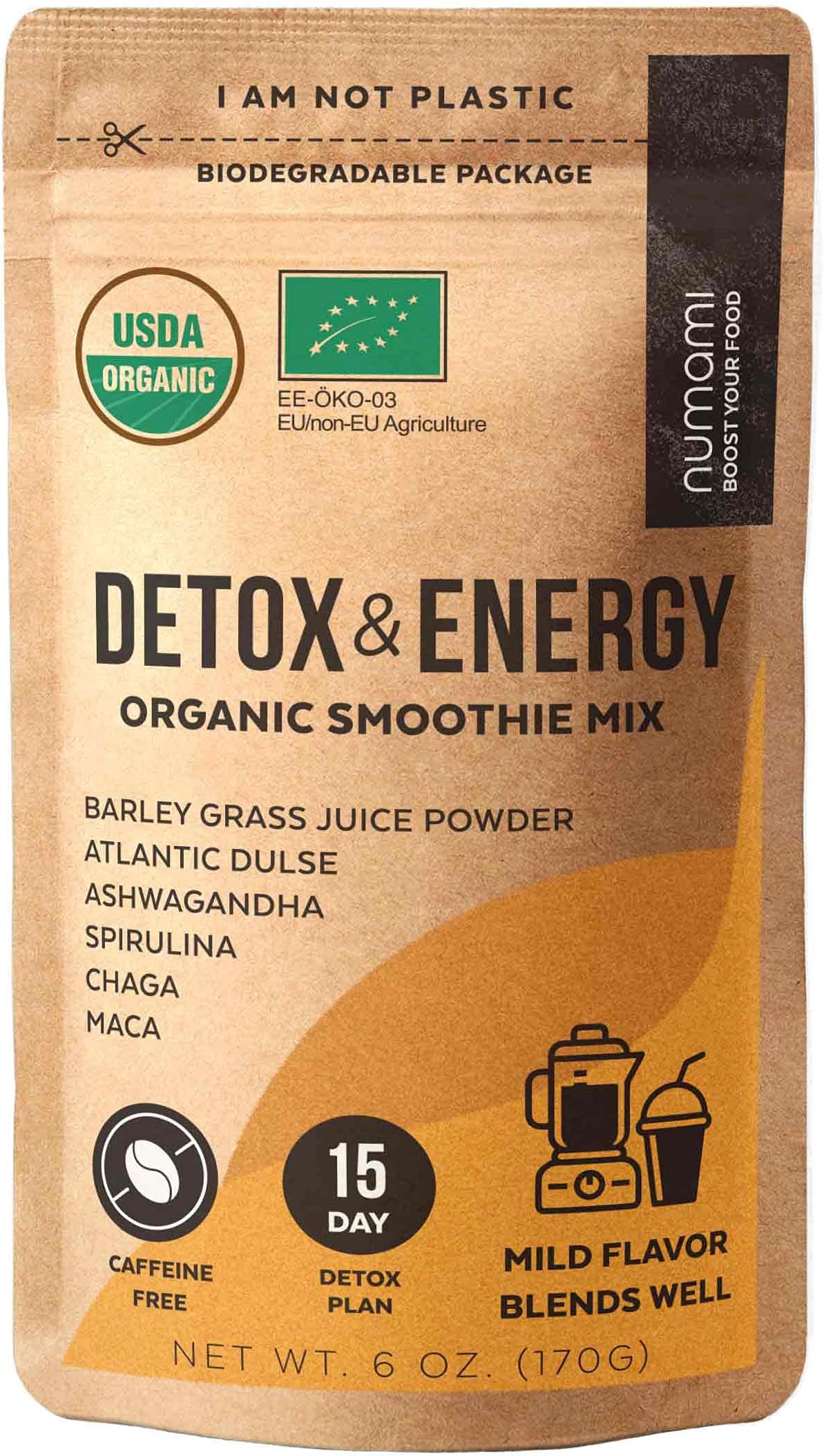 Organic Detox and Energy Powder for Smoothies. Ultimate Detoxification and Metabolism Boost Giving You More Energy Without Caffeine Energy Powder (Energy Detox Powder)
