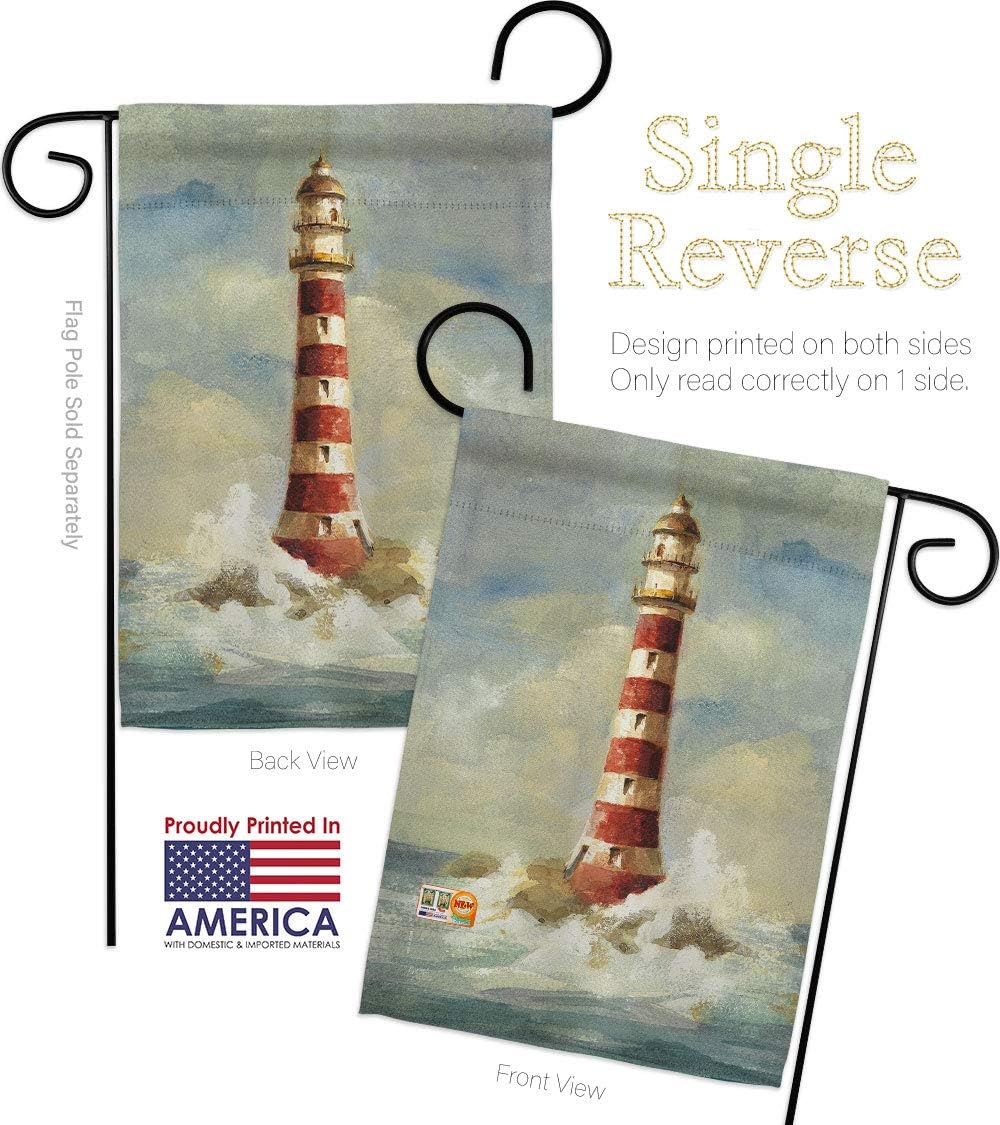 Lighthouse by the Sea Garden Flag Set Wood Dowel Coastal Nautical Anchor Sailor Shells Outdoor Summer Ocean Small Decorative Gift Yard House Banner Made In USA 13 X 18.5
