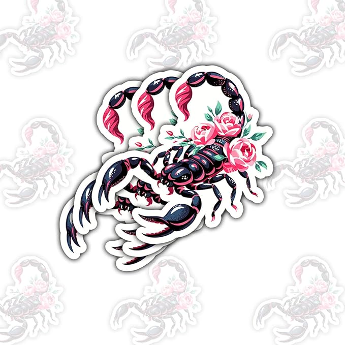 3 Pcs Scorpio Zodiac Sticker, Astrology Vinyl Decal with Floral Design for Laptops, Water Bottles, Journals, Horoscope Gift for Scorpio Lovers (Normal, 3 Inch FBA)