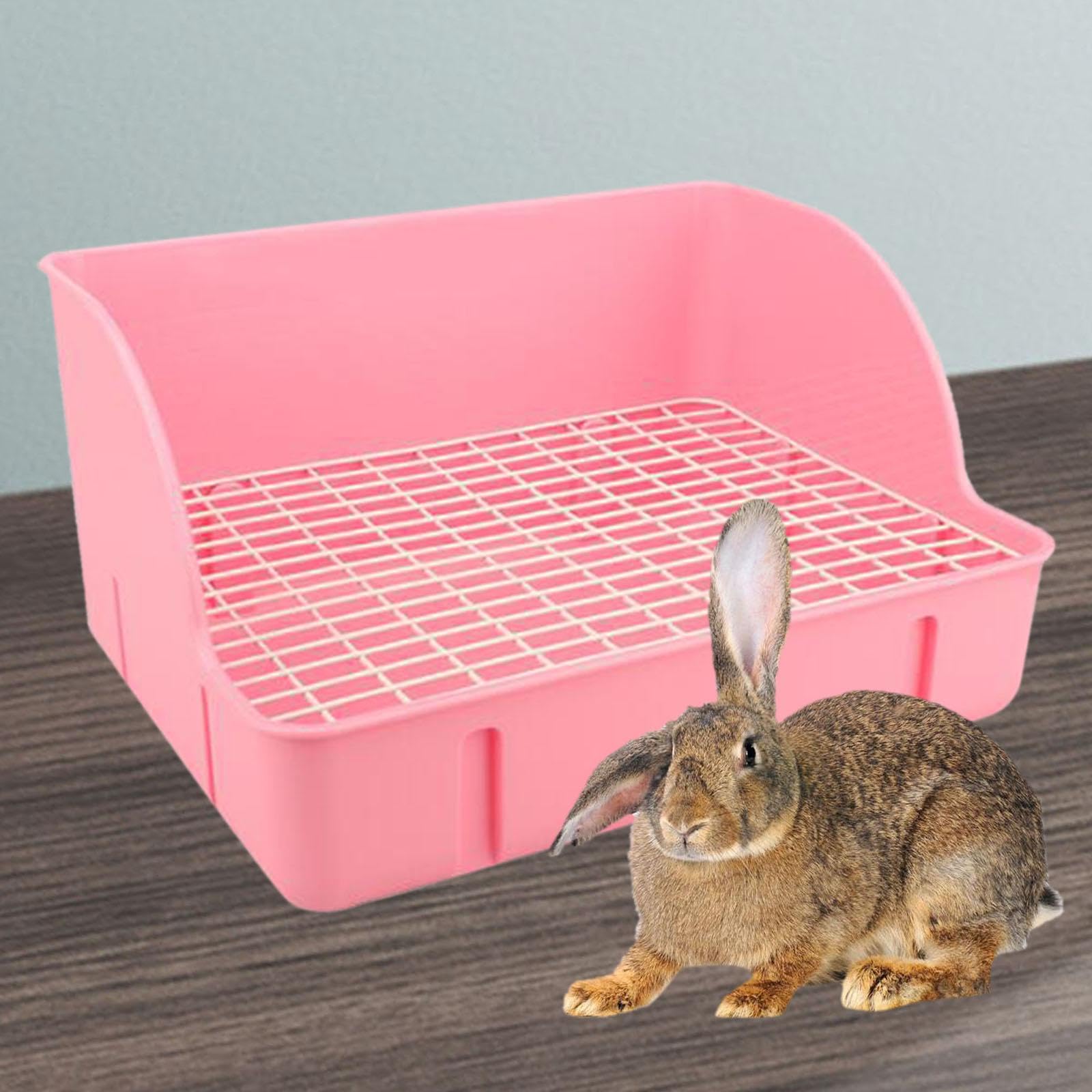 Kaninchen Toilettenbox Litter Tray Ecktoilettenpan mit Stabilem PP Gehäuse Und Komfortablem Gittereinsatz für Kleine Nager Wohnung Innenbereich, ROSA