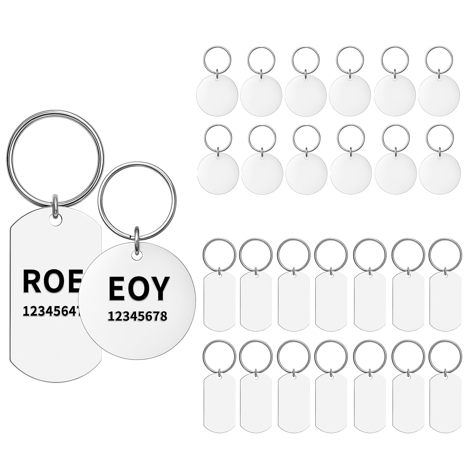 30 Pcs Blank Dog Tags,Personalised Pet Cat Name Tags Engraved, Stainless Steel ID Pet Collar Tag,Metal Key Blanks