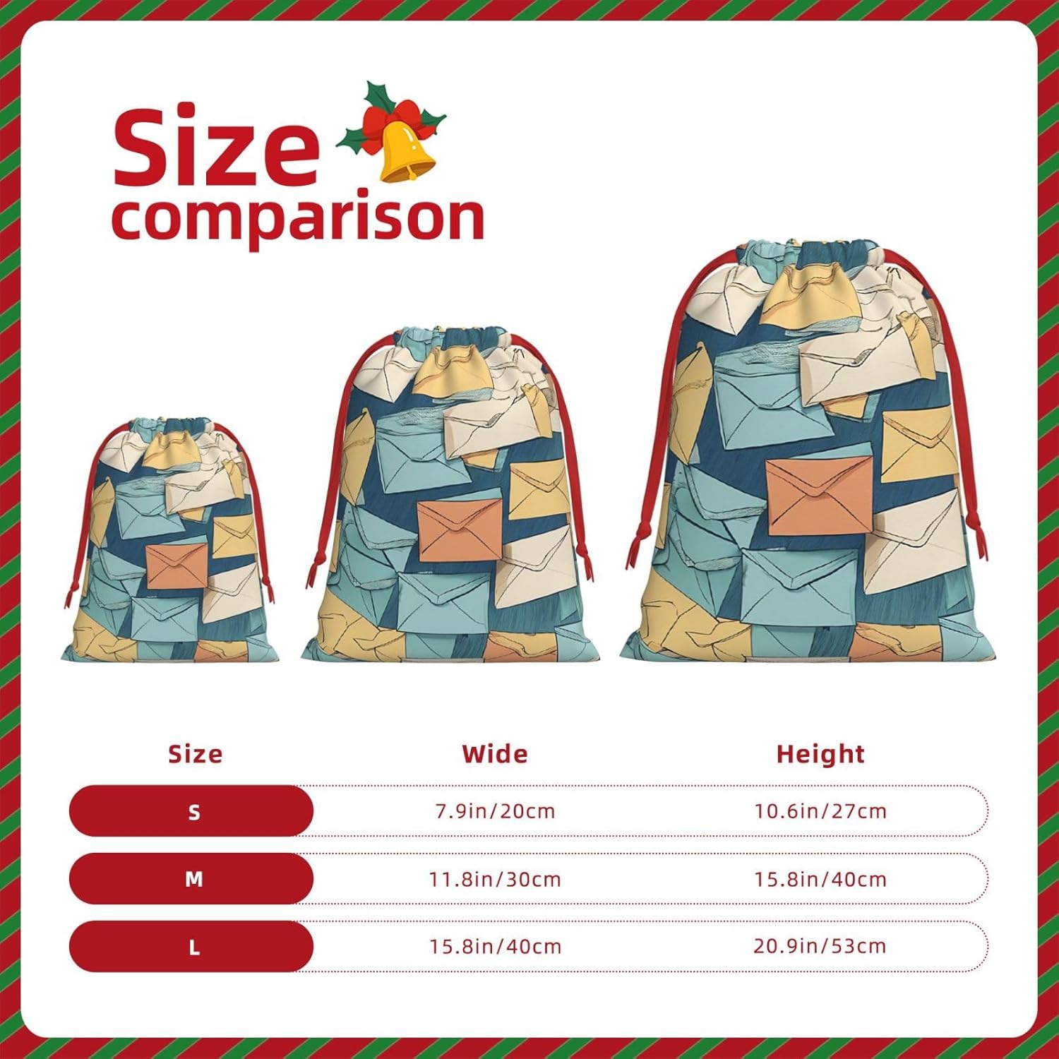 MRDHHHKB Postal Stationery Printed Plush Drawstring Gift Pouch Large Size Holiday Present Bag for Christmas Candy and Small Treasures
