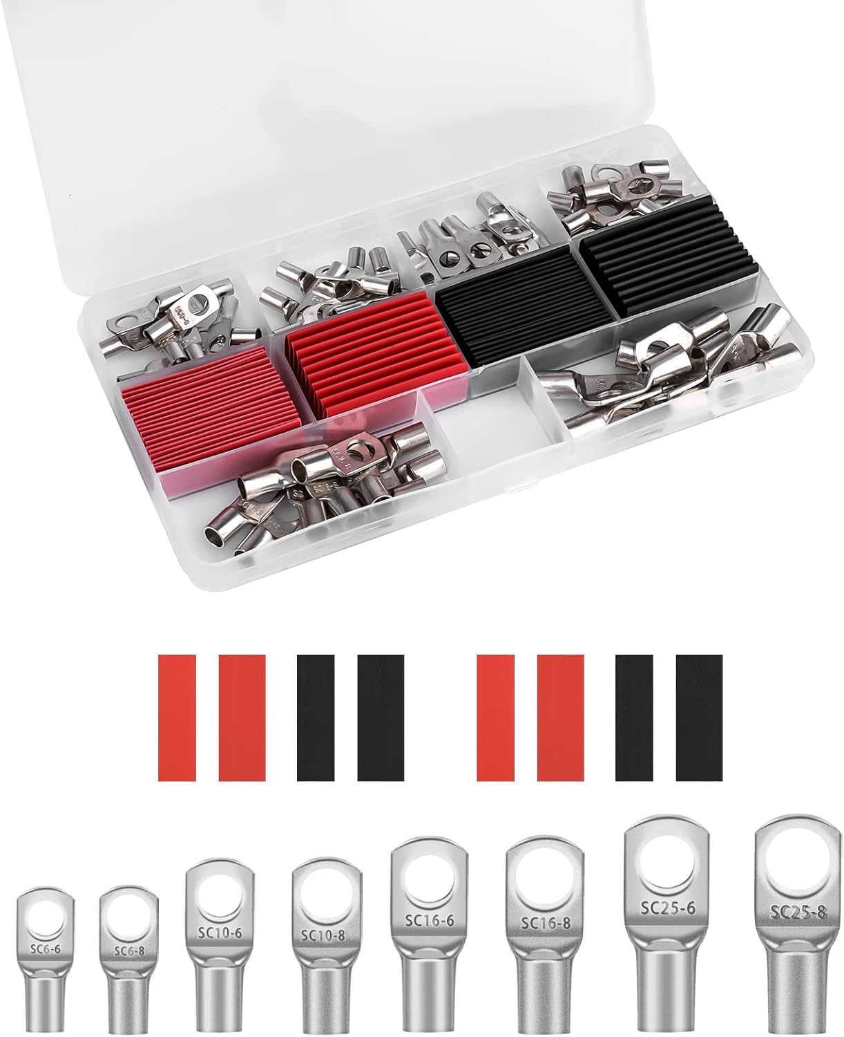 SAVITA 120pcs Copper Wire Ring Terminal Connectors Kit, 4/6/8/10/12AWG