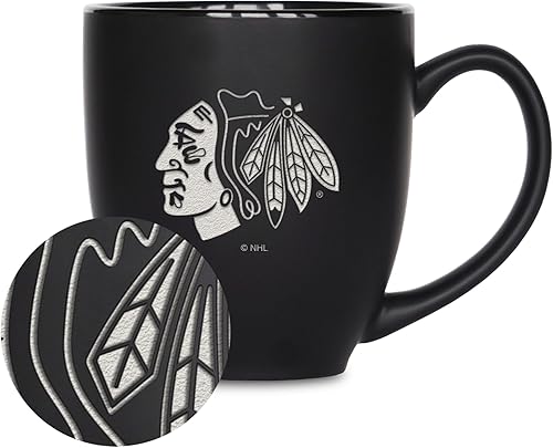 Vista 38 de Rico Industries NHL Hockey - Taza bistró de cerámica negra mate de 15 onzas