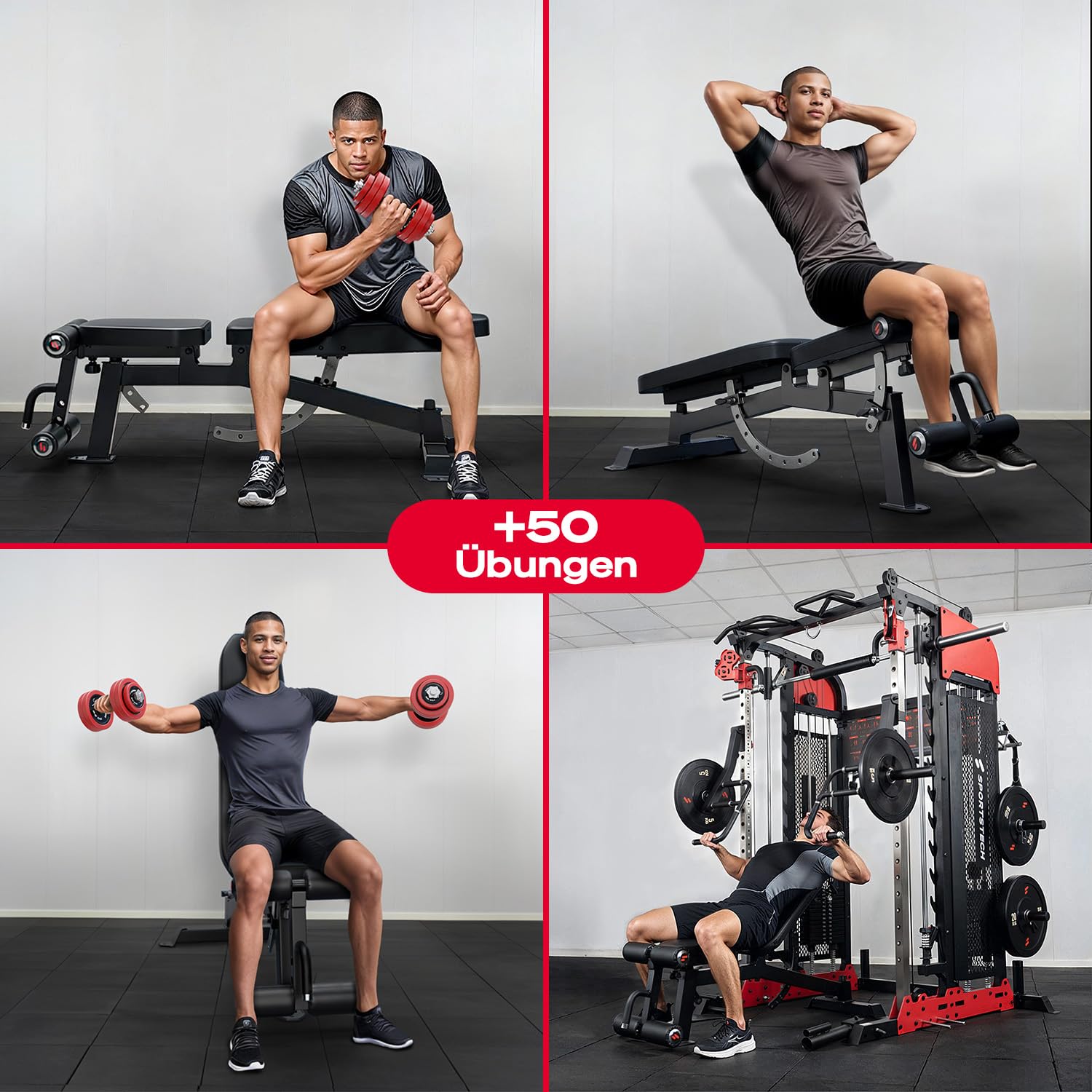 Sportstech Hantelbank BRT700 für Zuhause, 21in1 Schrägbank & Flachbank mit Bankdrücken, 360 kg Belastung, Rückentrainer, bench press, Krafttraining, Ganzkörper, Home Gym, Multifunktionsbank