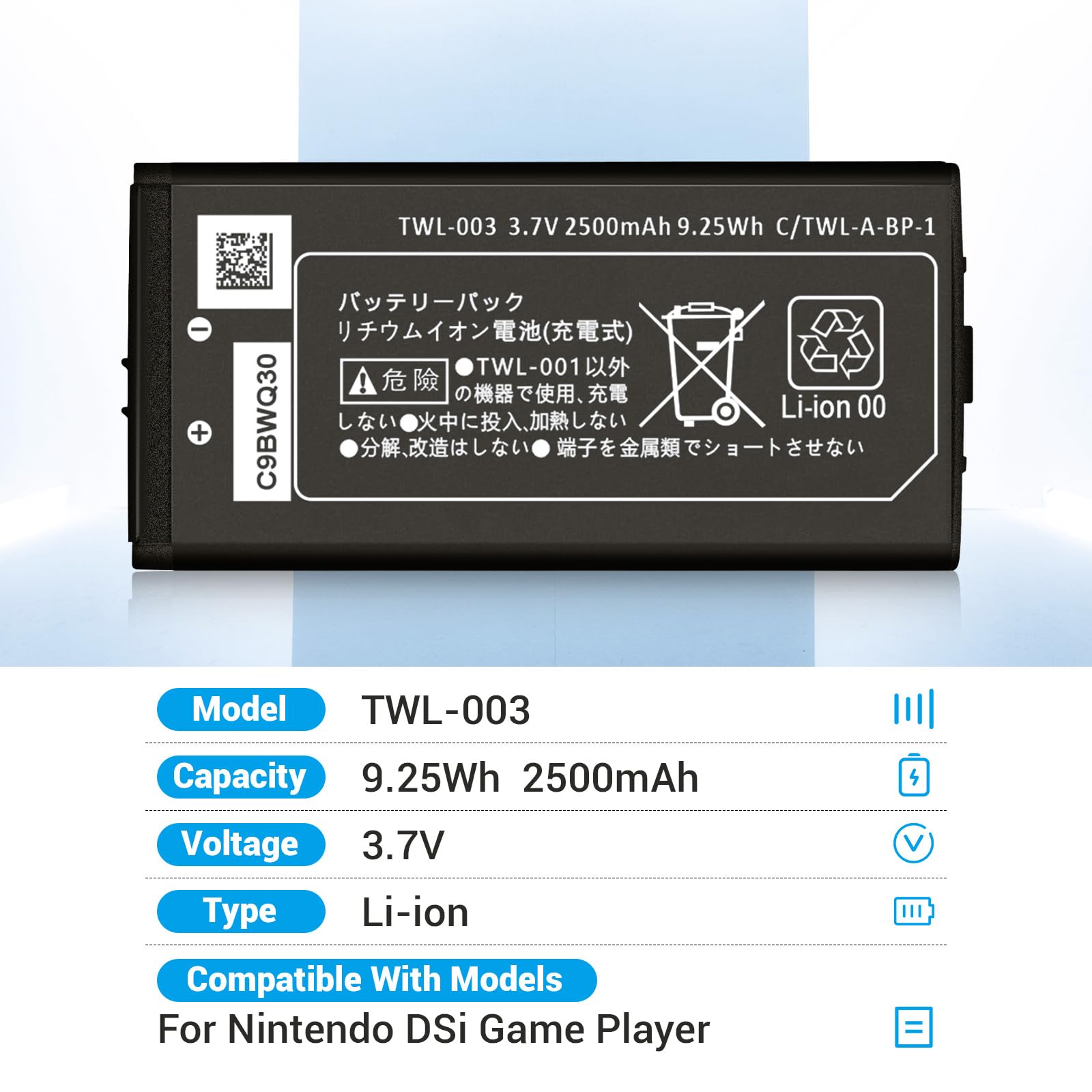 Akumulator zastępczy TWL-003 kompatybilny z akumulatorem DSi NDSi NDSiL