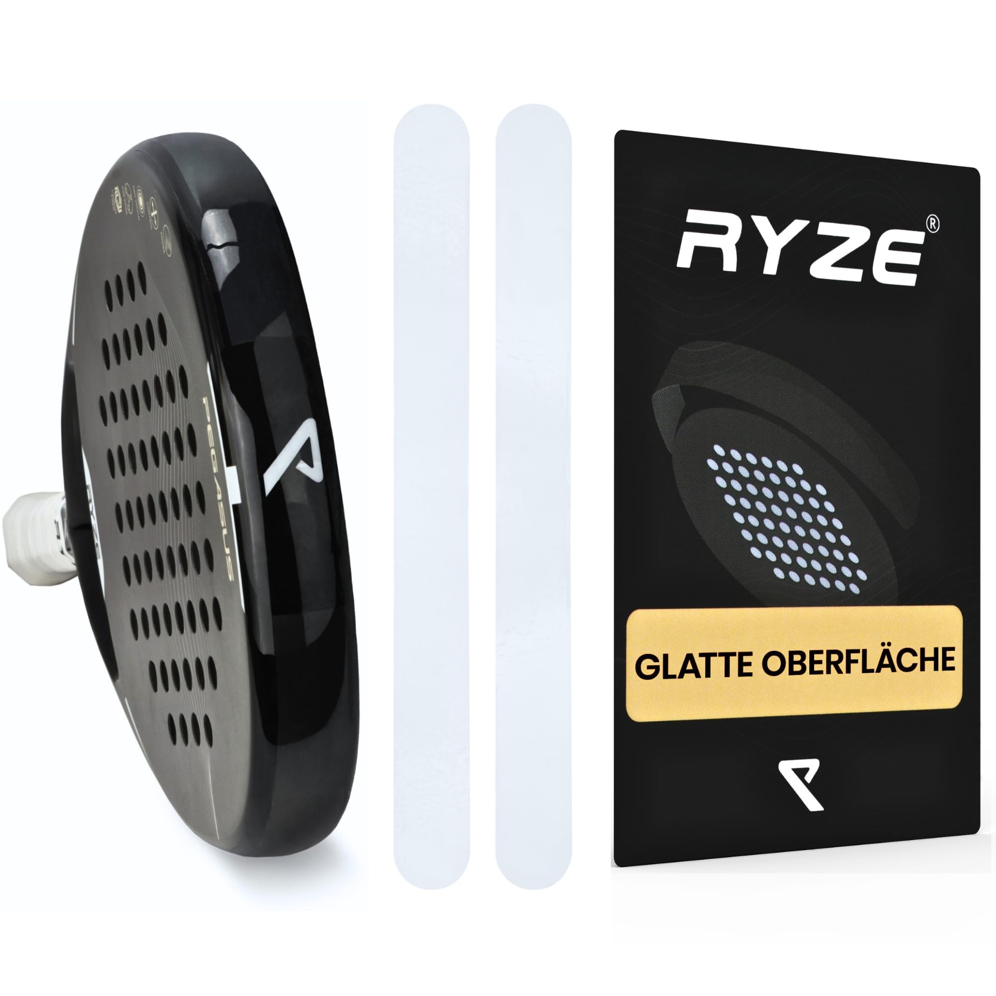 RYZE Transparenter Padel Schläger Schutz - Glatte Oberfläche – Padelschläger Protektoren im 2er-Pack - Widerstandsfähiges und Elastisches Material - Einfach Anzubringen - Minimale Luftblasen