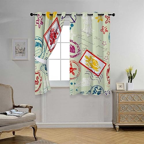 Miniatura 3 de Cortinas cortas opacas retro con ojales, bloqueo de ruido de pared corta, cortinas para Ventanas de Cuarto 55 pulgadas de ancho por 72 pulgadas de
