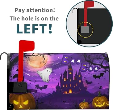 Halloween Scary Night Pumpkin Lanterns Mailbox Covers Magnetic Standard Size 18 X 21,Ghost Bat Castle Boo Purple Mailbox Wraps Post Letter Box Cover for Holiday Garden Yard Decor