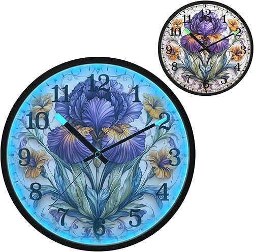 Miniatura 2 de Luminous Voice-Activated Clocks Non-Ticking Silent Battery Operated Small Analog Clock Retro Iris Flower Pattern 12 Inch Decorative for Kitchen