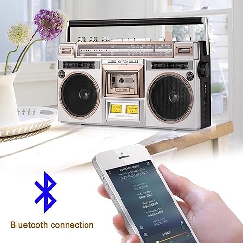 Miniatura 2 de Boombox portátil estilo retro clásico de los años 80 con grabadora de reproductor de cassette, radio AMFM, soporte de entrada SDUSB, altavoz