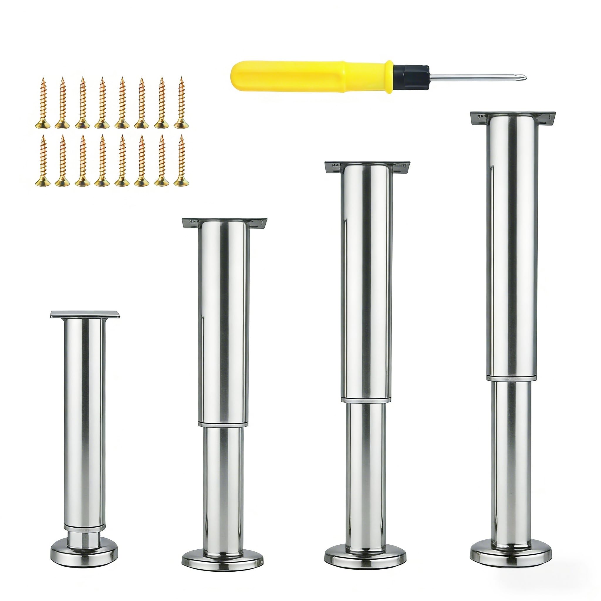 4 Patas Ajustables para Muebles Patas Metálicas de Altura Regulable y Antiarañazos para Armarios,Soportes de TV,Camas,Sofás y Muebles de Baño (Acero Inoxidable, 40-70 cm)