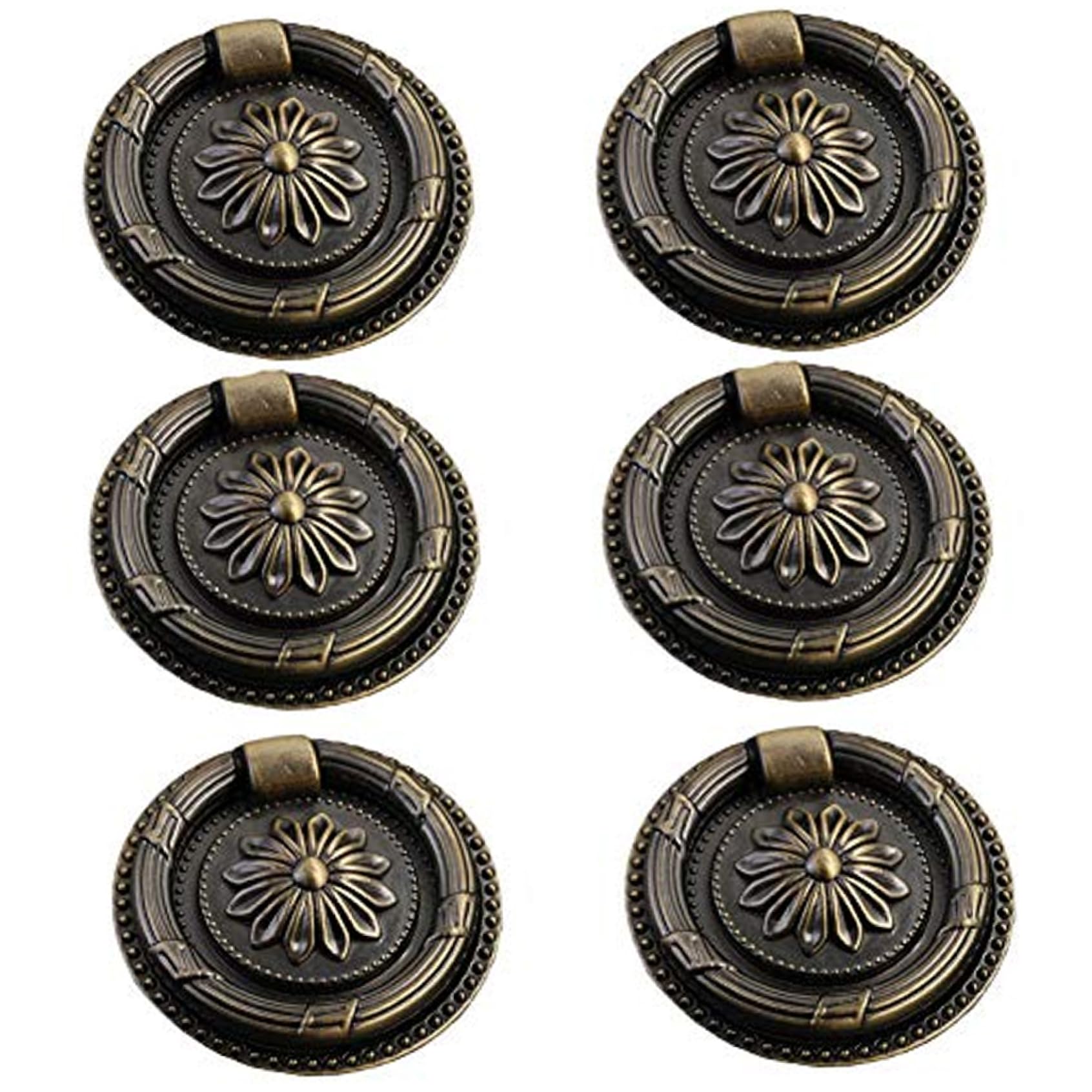 Hperu Antique Drawer Pulls, 6Pcs 2in Oil-Rubbed Bronze Ring Knob for Cabinet Dresser Cupboard - Dresser Handles