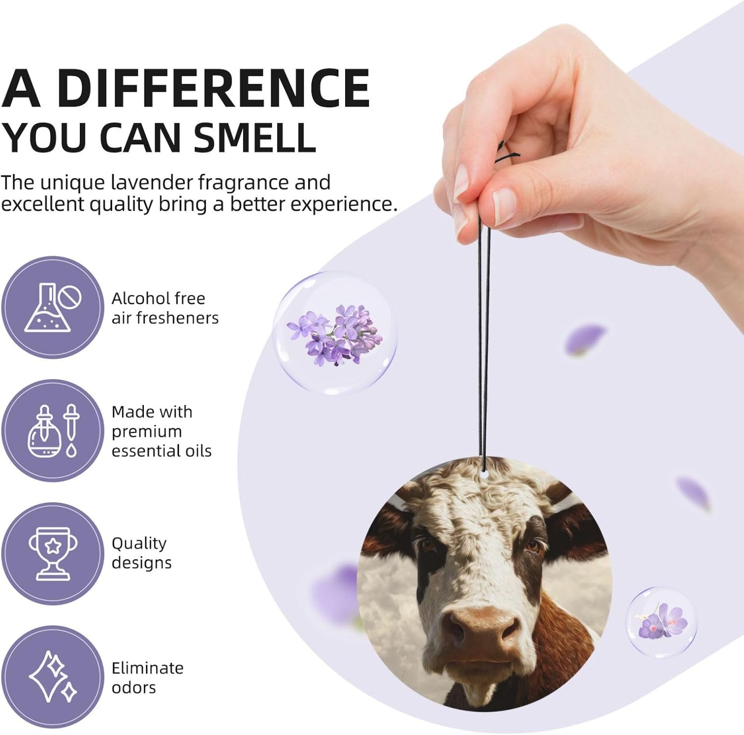 Car Air Freshener 24 PCS Farm Animal Cow Hanging Car Air Fresheners Auto Interior Decor Card Freshener Strong Scented Card Lavender Cars Scents for Office Bedroom Close Drawer Round Shape