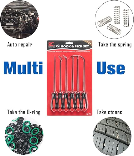 Miniatura 6 de ROTATION Juego de ganchos y púas de precisión extralargos, juego de 6 piezas, eje de acero al cromo vanadio, para quitar mangueras y juntas,